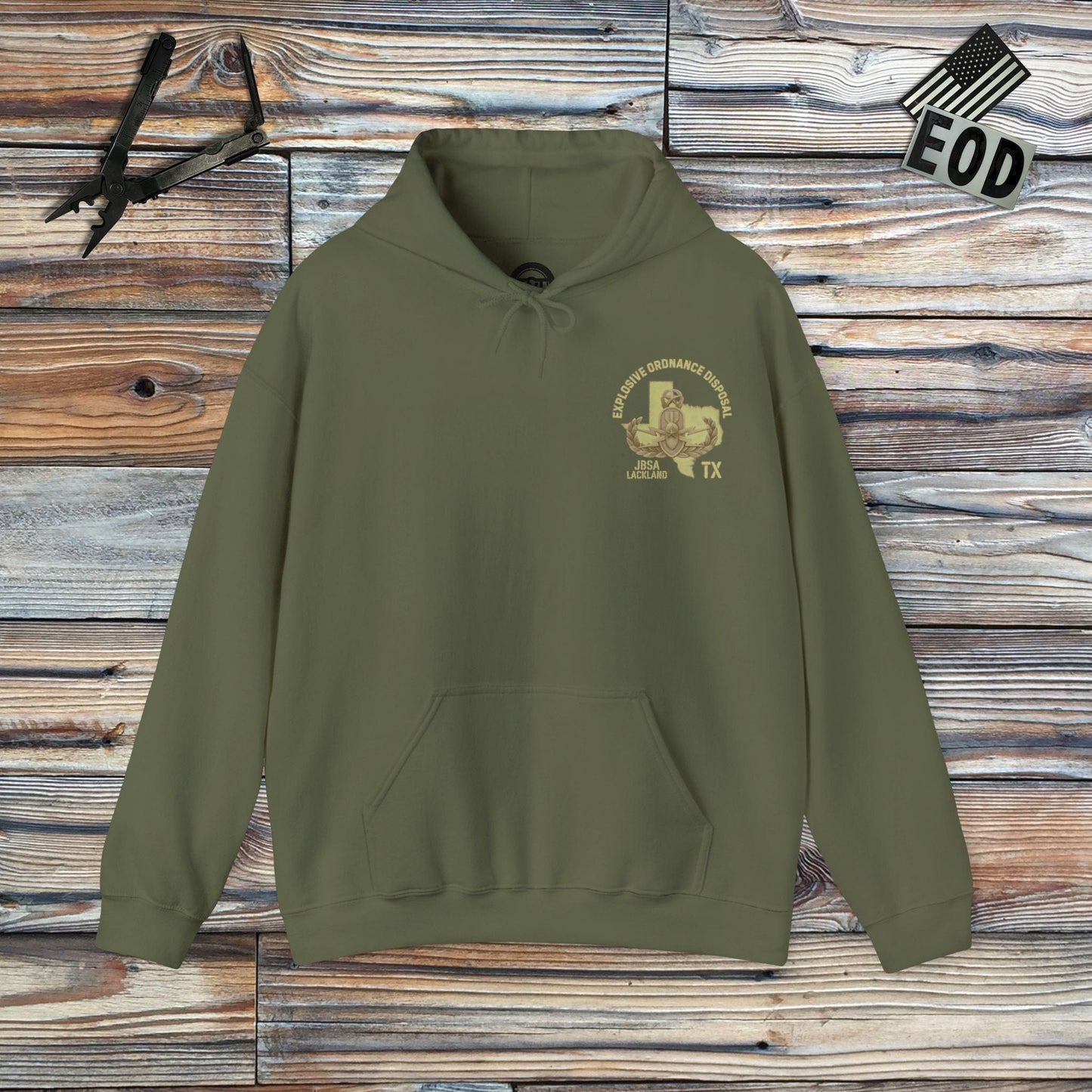 Tavern and Trail Hoodie Custom: Lackland EOD “Bomb Squad” Hoodie Military Green / S