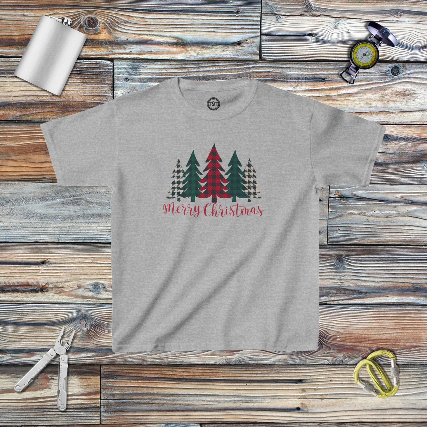 Tavern and Trail Kids clothes Custom: Merry Christmas Trees T-Shirt (Youth) XS / Sport Grey