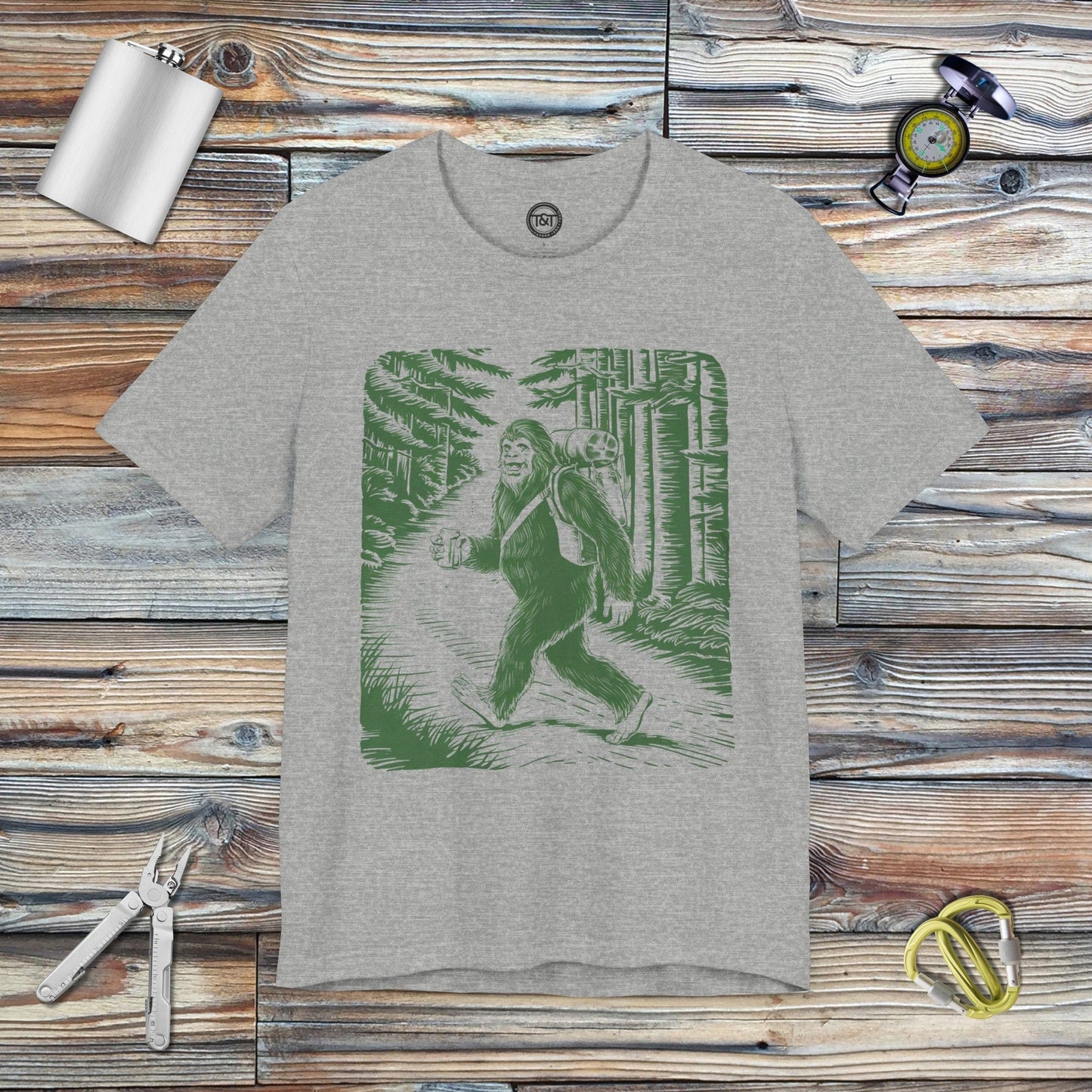 Tavern and Trail T-Shirt Happy Sasquatch T-Shirt Athletic Heather / S