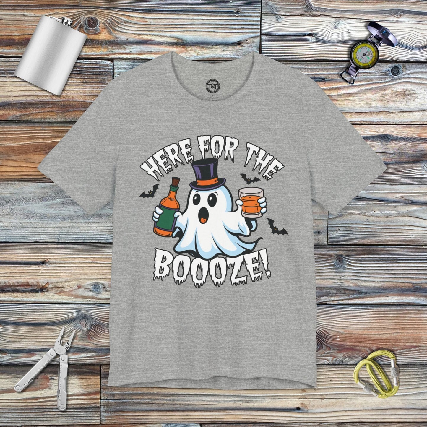 Tavern and Trail T-Shirt Here for the Boooze T-Shirt Athletic Heather / S