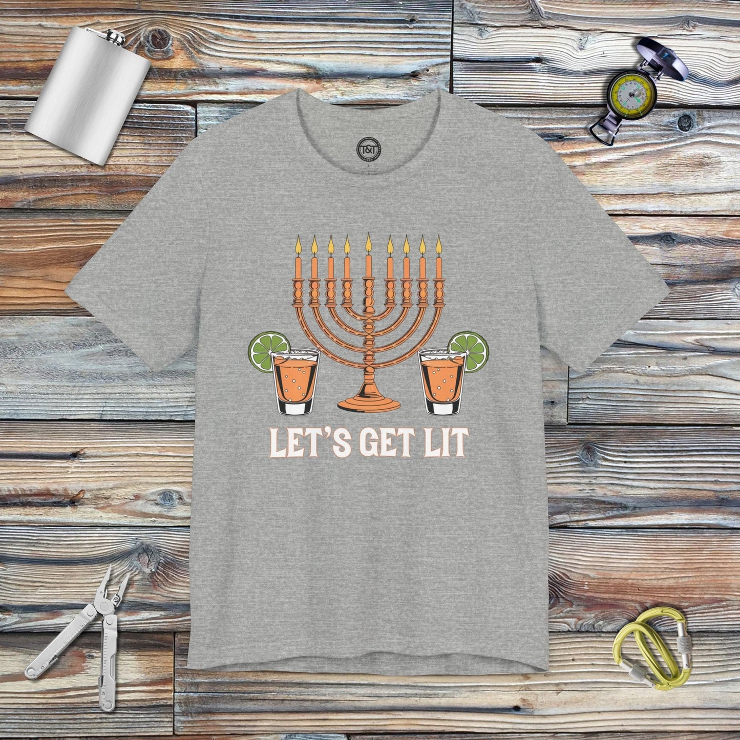 Tavern and Trail T-Shirt Let's Get Lit Hanukkah T-Shirt Athletic Heather / S