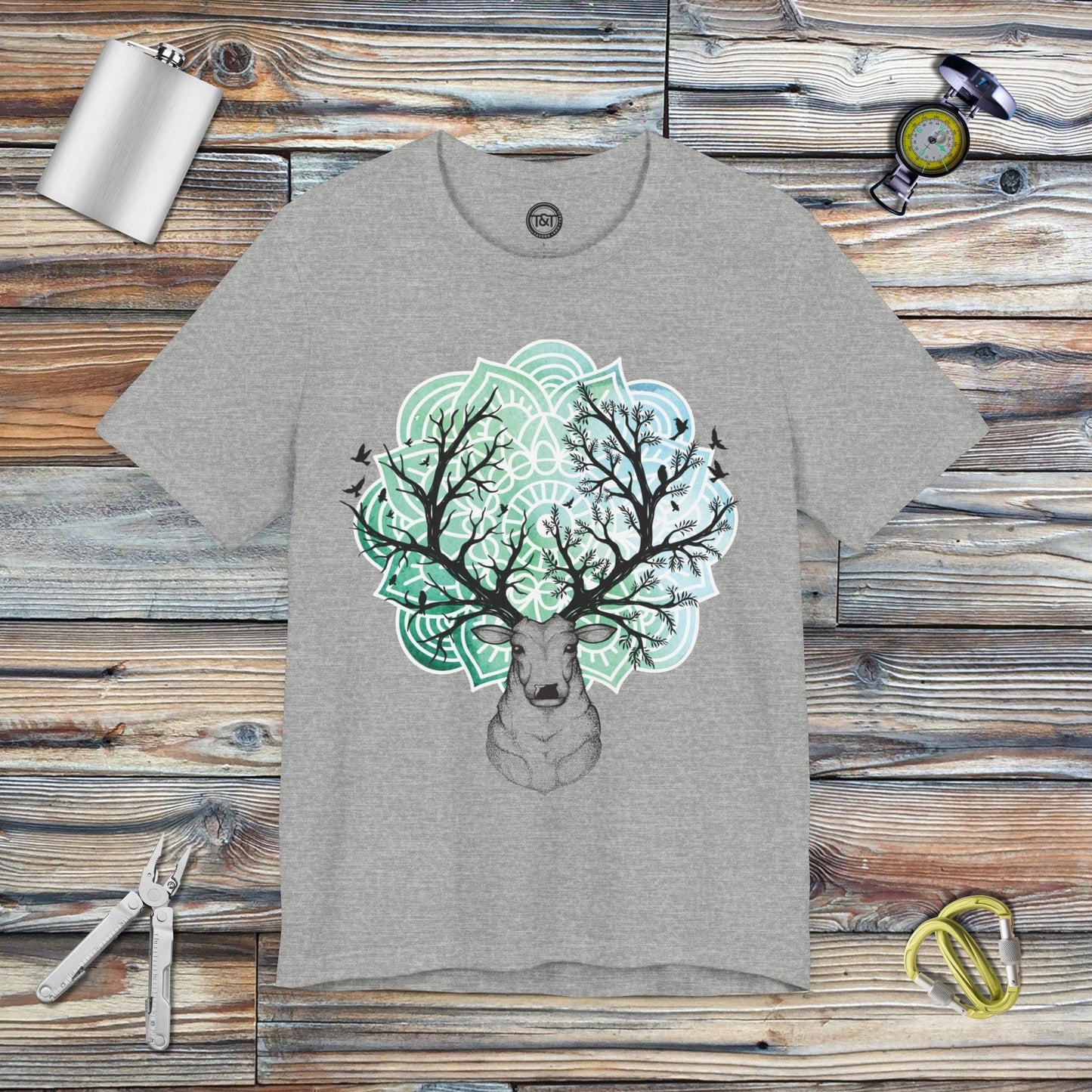 Tavern and Trail T-Shirt Mandala Deer T-Shirt Athletic Heather / S