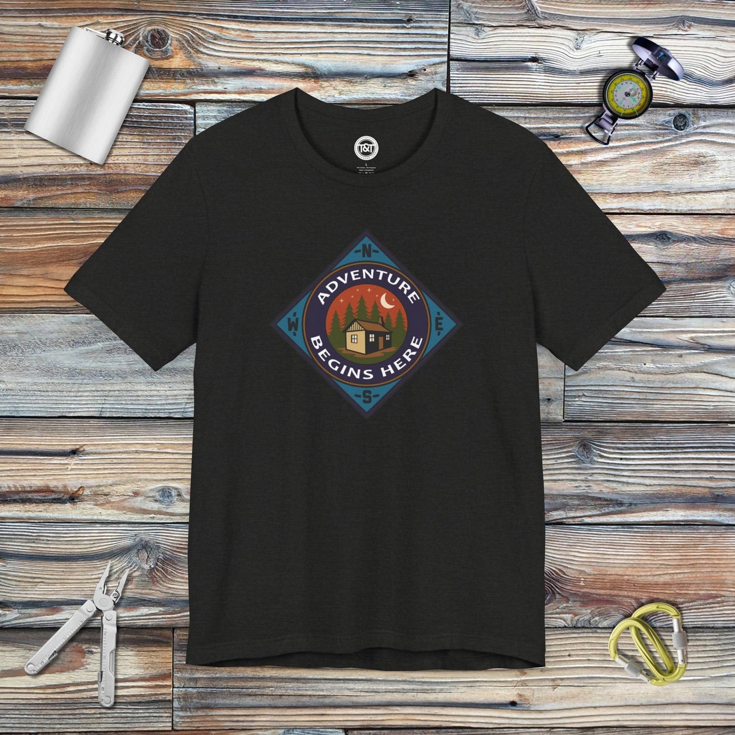 Tavern and Trail T-Shirt Adventure Begins T-Shirt Black Heather / S