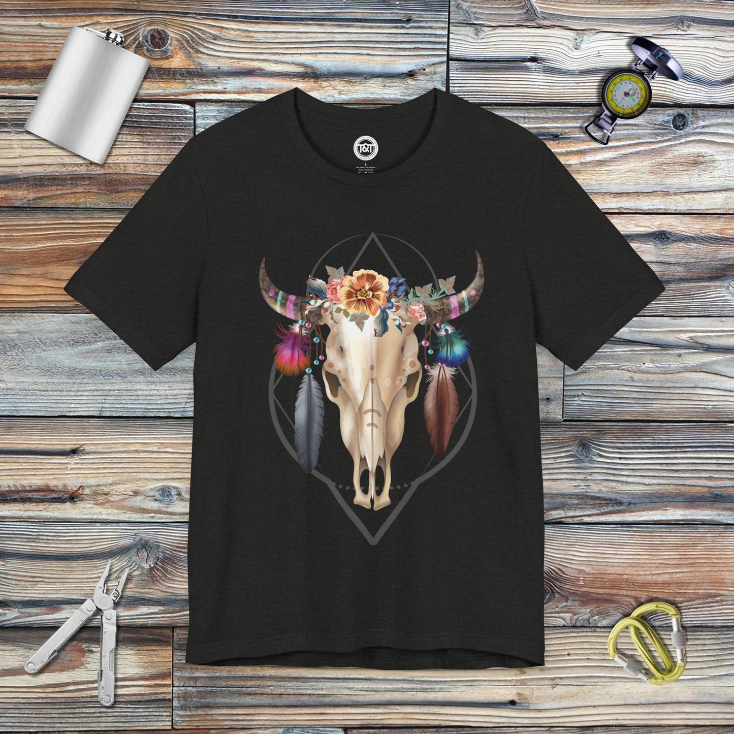 Tavern and Trail T-Shirt Boho Bull T-Shirt Black Heather / S