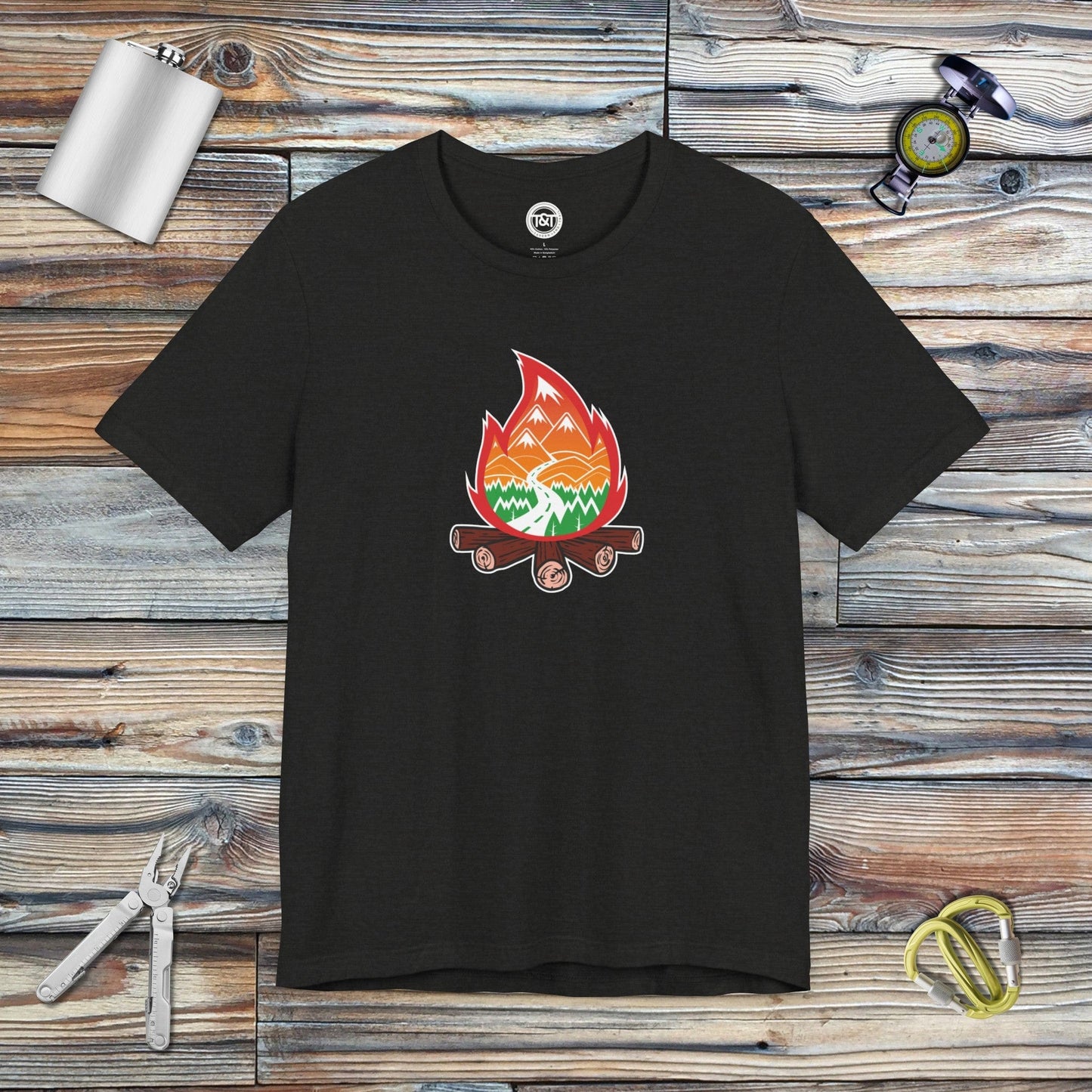 Tavern and Trail T-Shirt Campfire Icon T-Shirt Black Heather / S