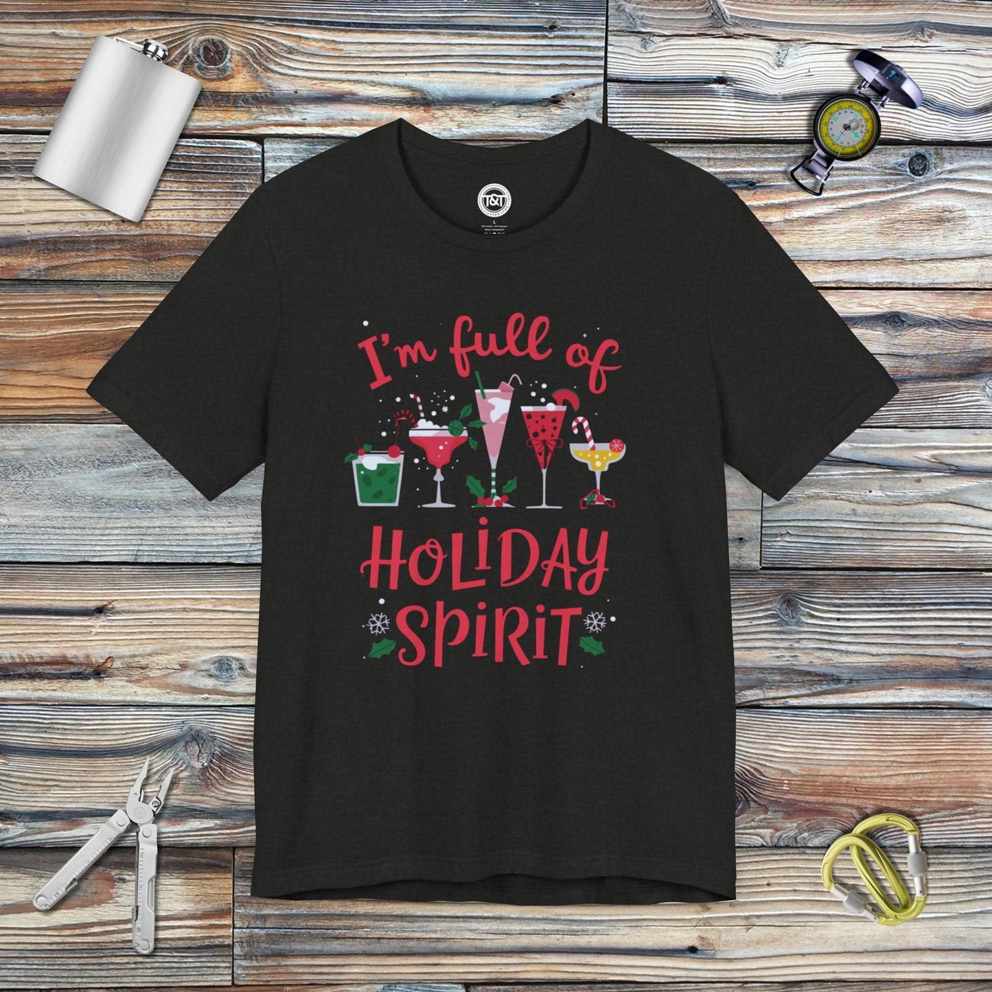 Tavern and Trail T-Shirt Full of Holiday Spirit T-Shirt Black Heather / S