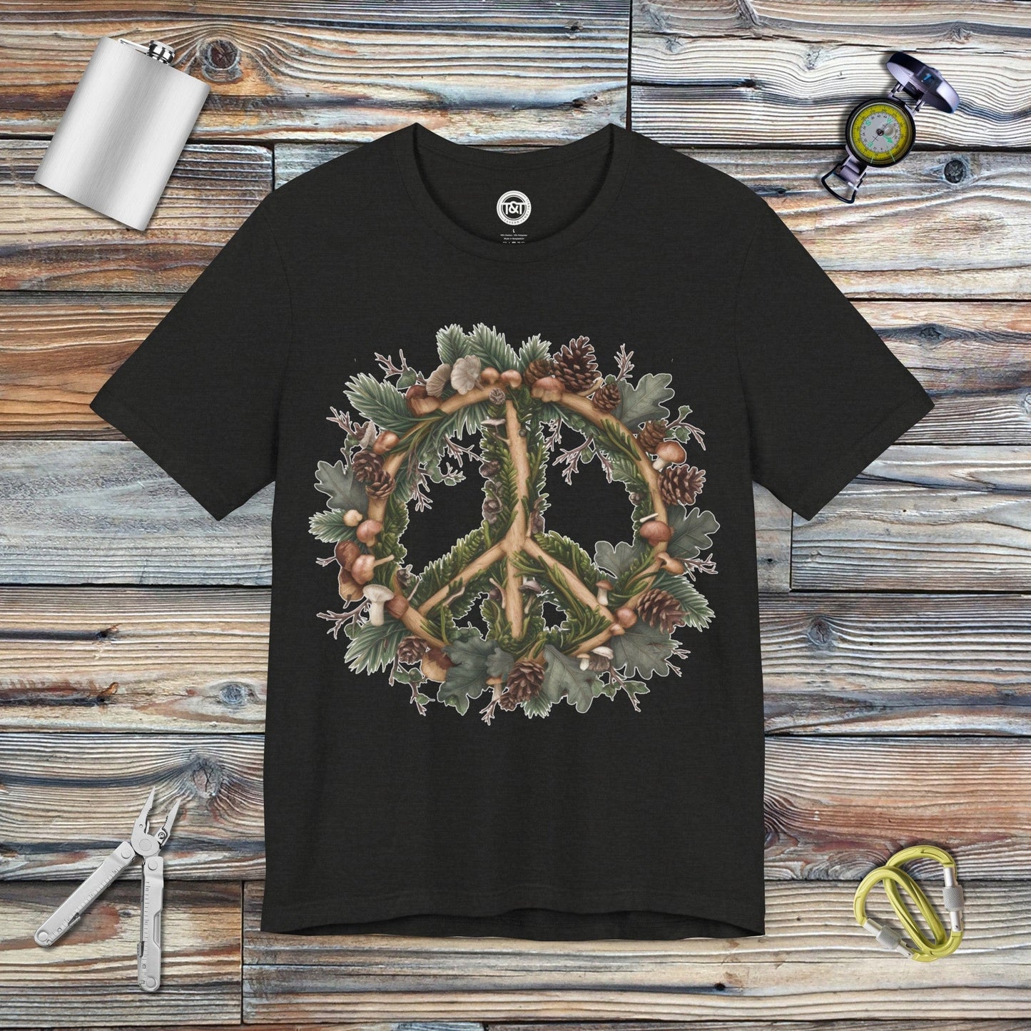 Tavern and Trail T-Shirt Peace Wreath T-Shirt Black Heather / S