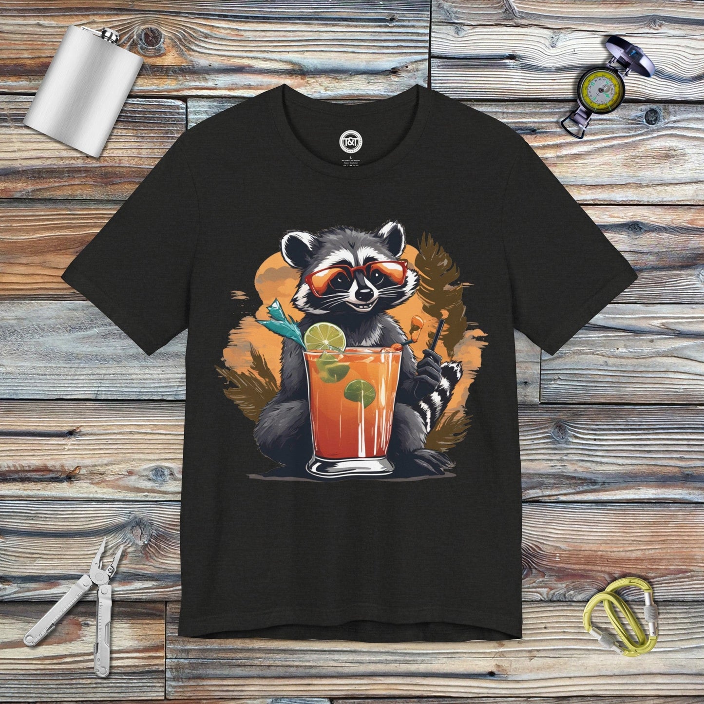 Tavern and Trail T-Shirt Racoon Highball T-Shirt Black Heather / S