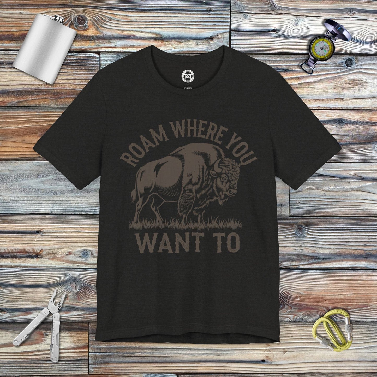 Tavern and Trail T-Shirt Roam Where you Want To T-Shirt Black Heather / S