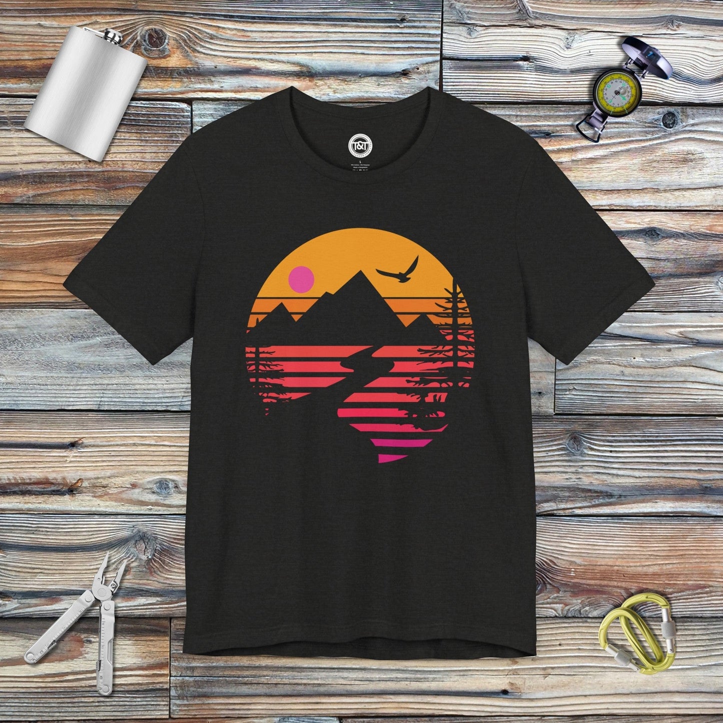 Tavern and Trail T-Shirt Vintage Mountain T-Shirt Black Heather / S