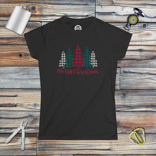 Tavern and Trail T-Shirt Custom: Merry Christmas Trees T-Shirt (Women’s Fit) Black / S