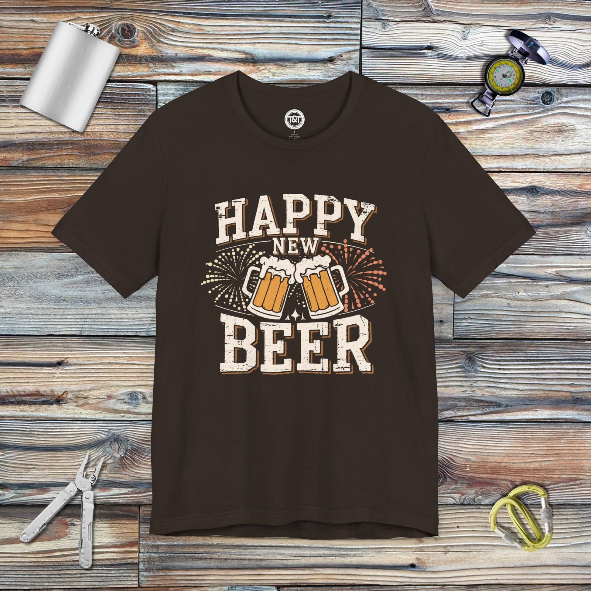 Tavern and Trail T-Shirt Happy New Beer T-Shirt Brown / S