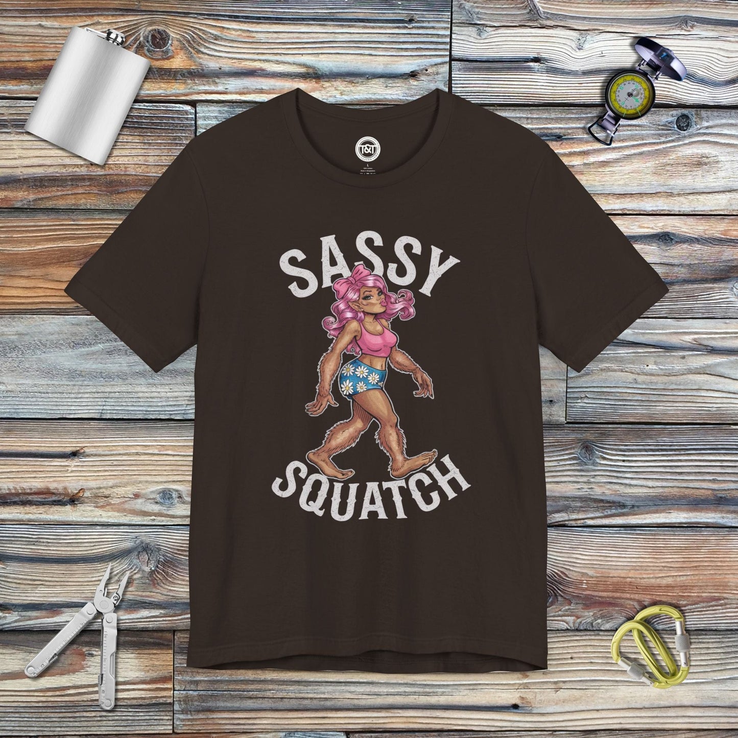 Tavern and Trail T-Shirt Sassy Squatch T-Shirt Brown / S