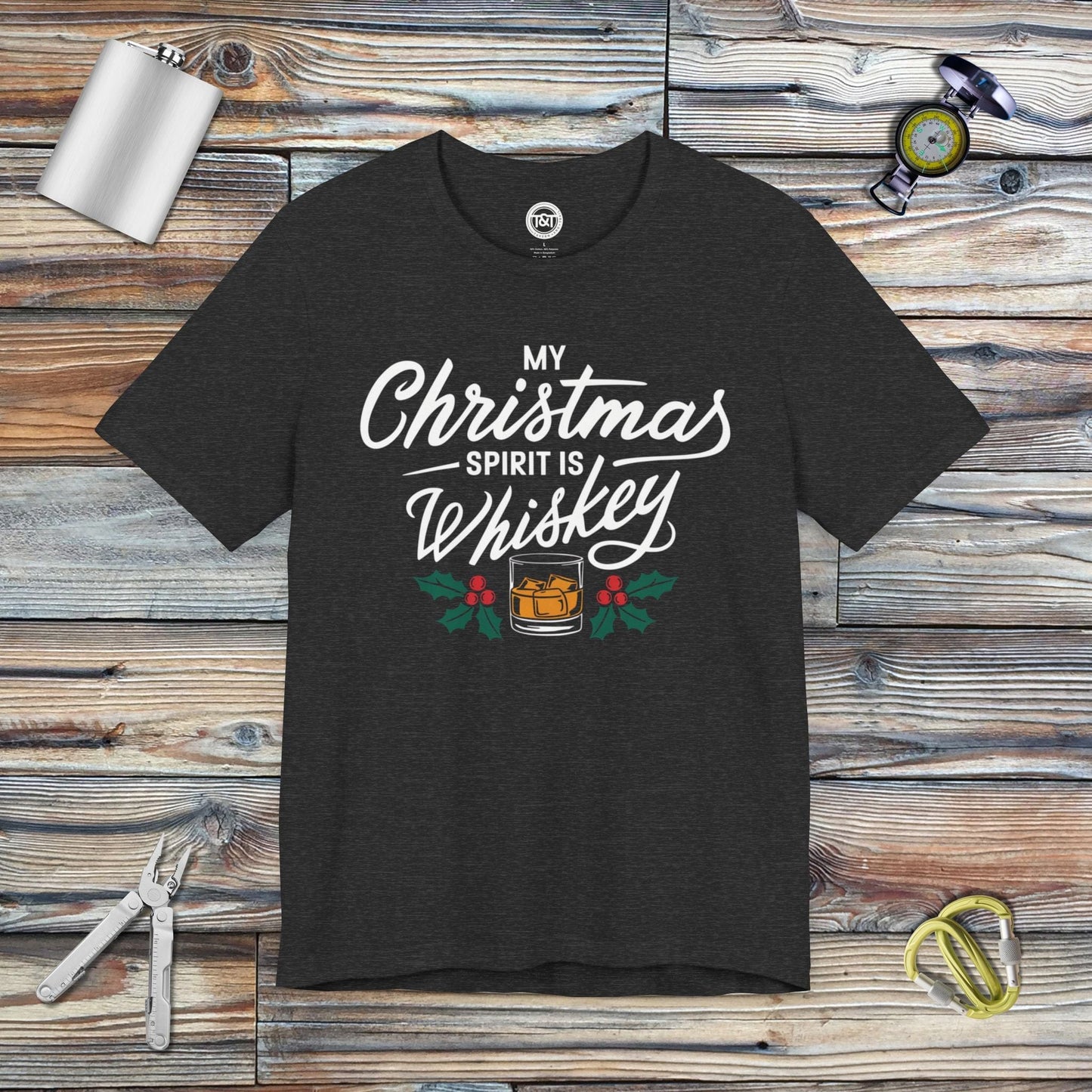 Tavern and Trail T-Shirt Christmas Whiskey T-Shirt Dark Grey Heather / S