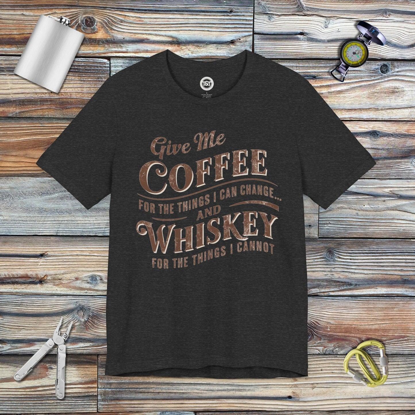 Tavern and Trail T-Shirt Coffee or Whiskey T-Shirt Dark Grey Heather / S