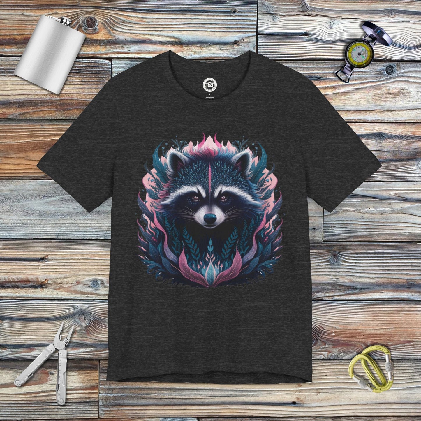 Tavern and Trail T-Shirt Mystic Racoon T-Shirt Dark Grey Heather / S