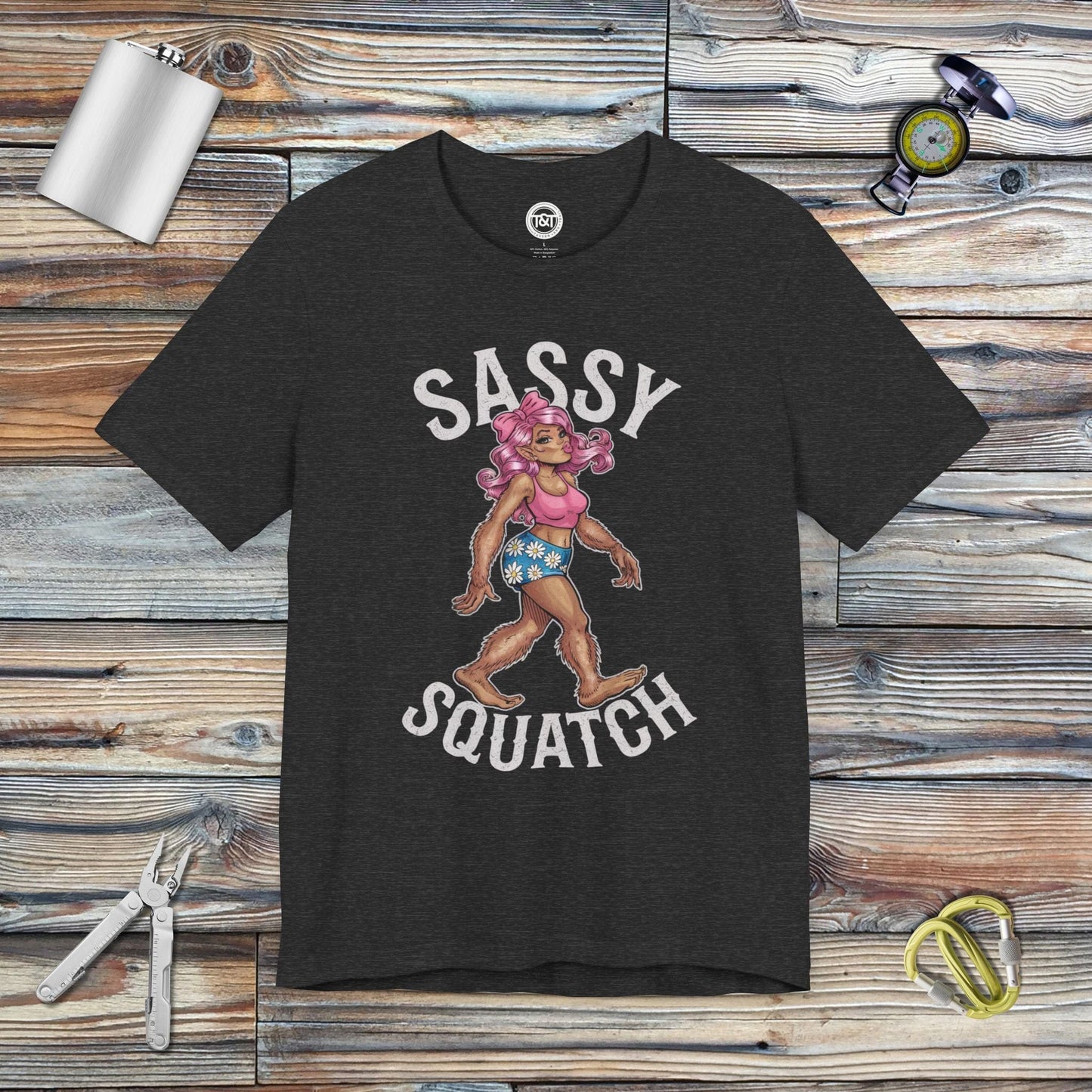 Tavern and Trail T-Shirt Sassy Squatch T-Shirt Dark Grey Heather / S