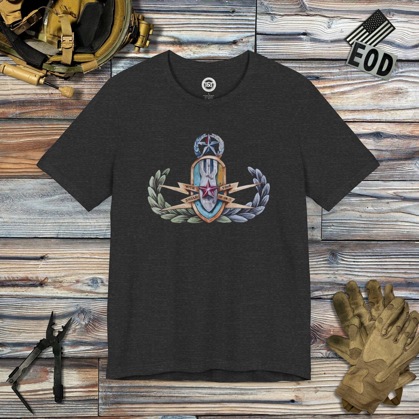 Tavern and Trail T-Shirt With Your Shield Crab T-Shirt Dark Grey Heather / S