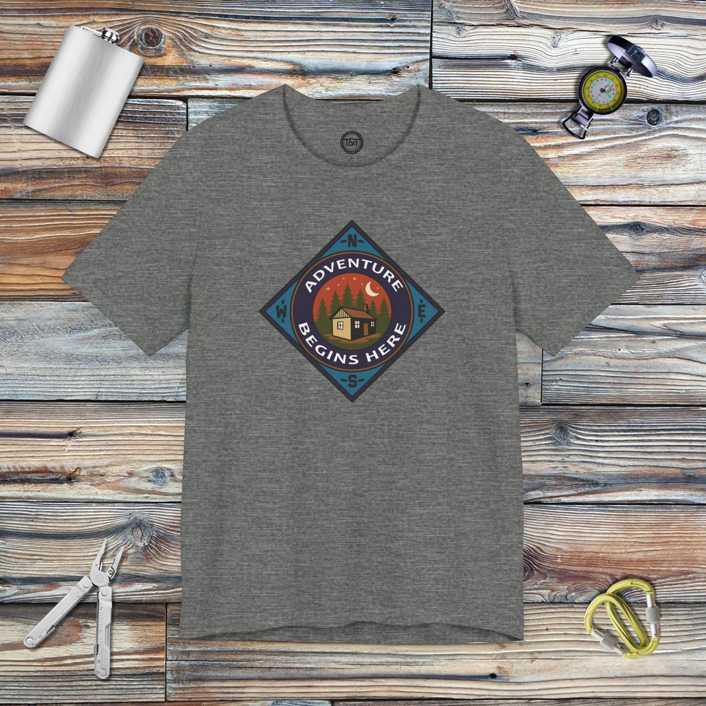 Tavern and Trail T-Shirt Adventure Begins T-Shirt Deep Heather / S