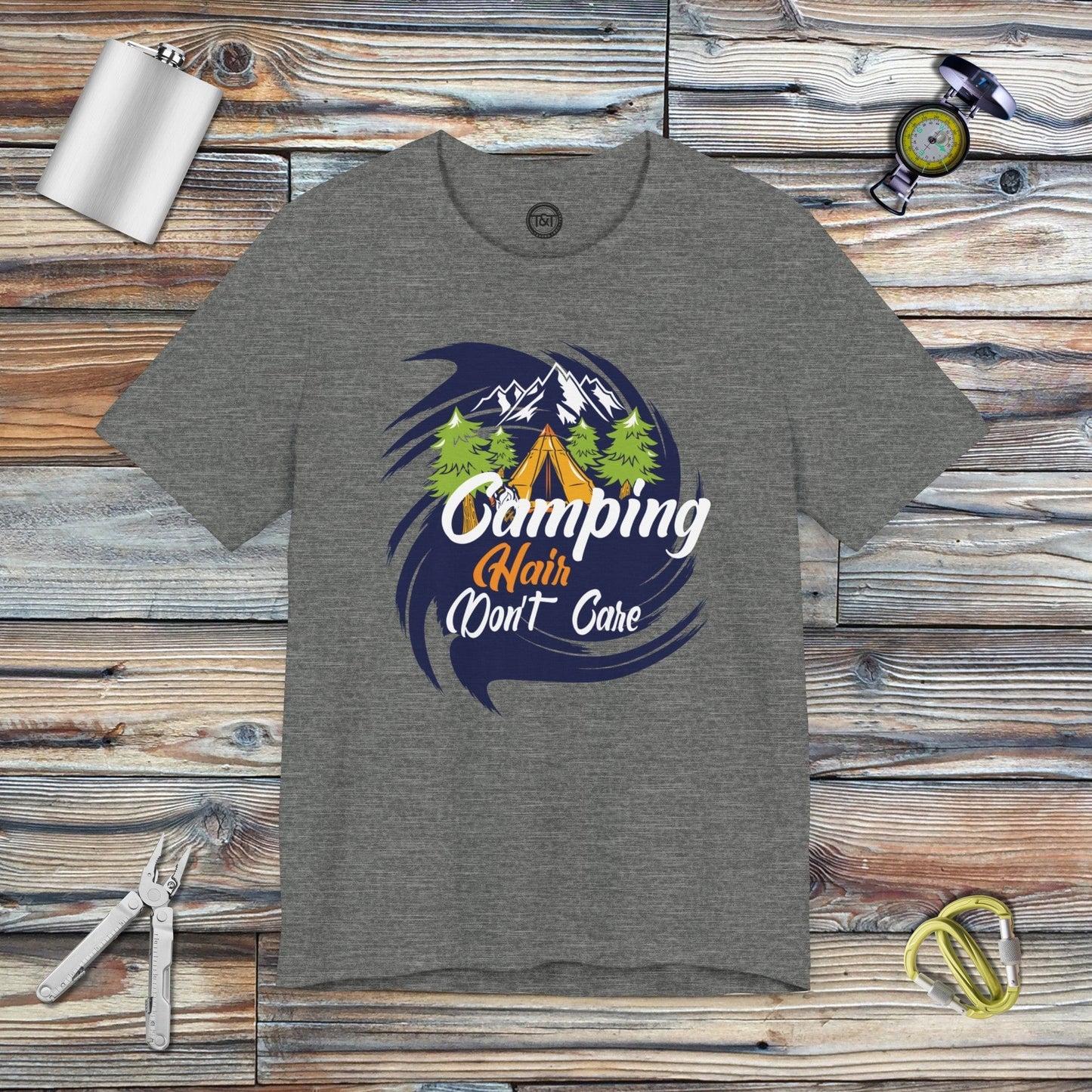 Tavern and Trail T-Shirt Camping Hair Don't Care T-Shirt Deep Heather / S