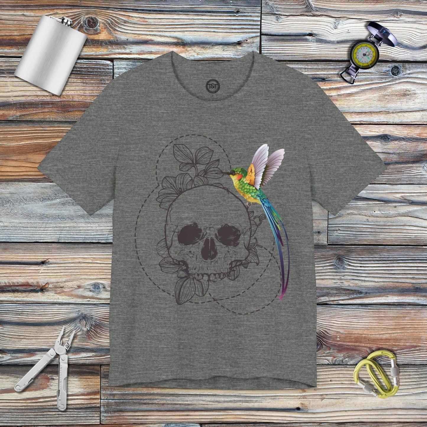 Tavern and Trail T-Shirt Skull and Hummingbird T-Shirt Deep Heather / S