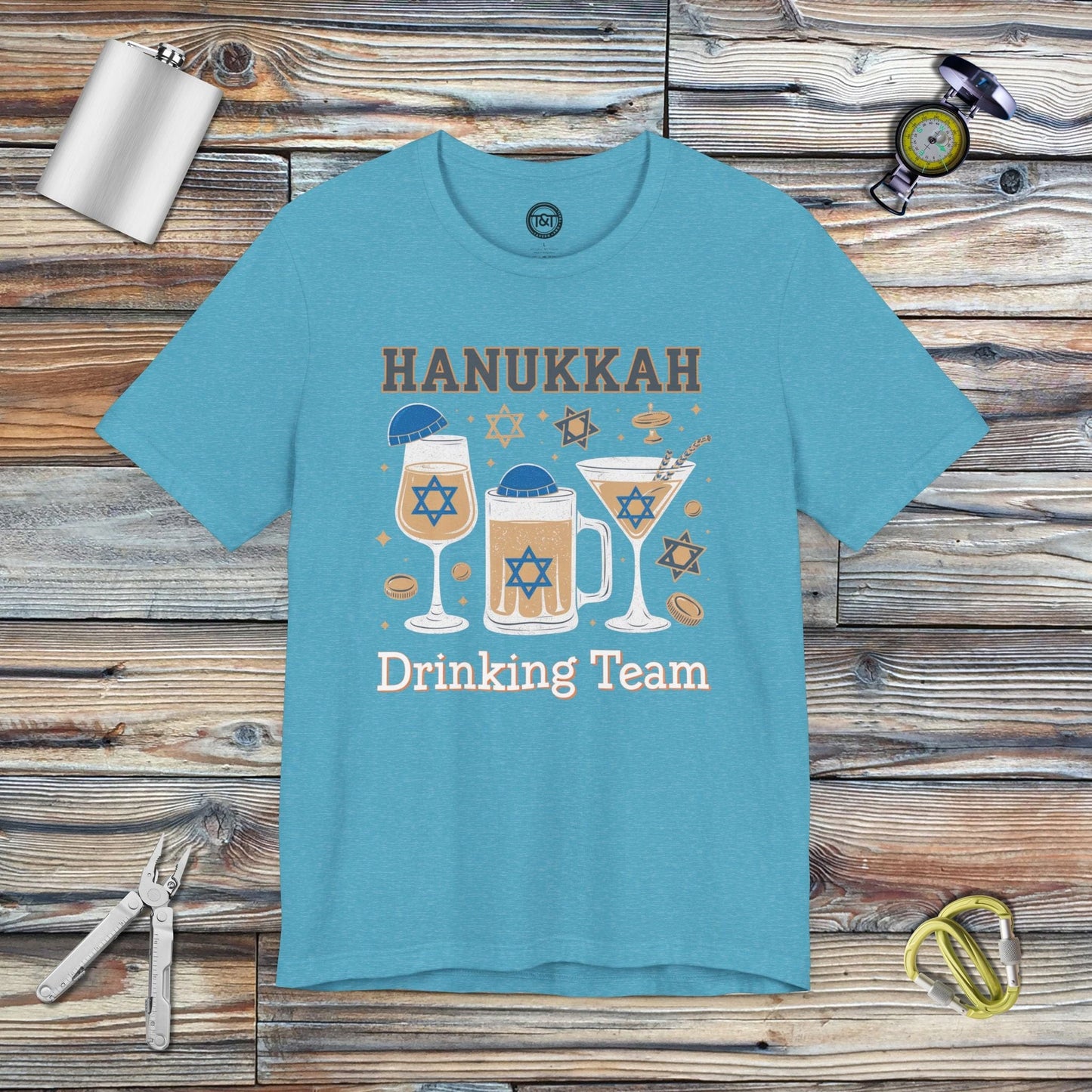 Tavern and Trail T-Shirt Hanukkah Drinking Team T-Shirt Heather Aqua / S