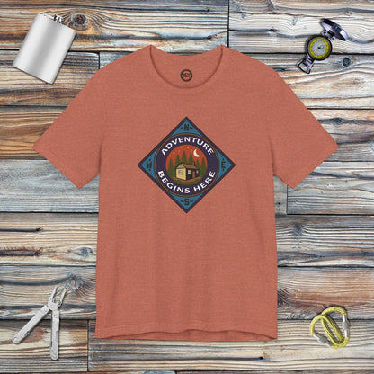 Tavern and Trail T-Shirt Adventure Begins T-Shirt Heather Clay / S