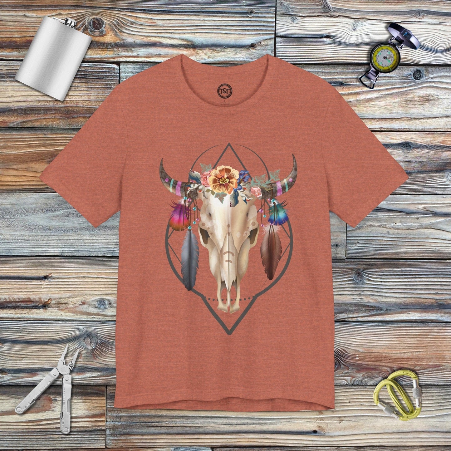 Tavern and Trail T-Shirt Boho Bull T-Shirt Heather Clay / S