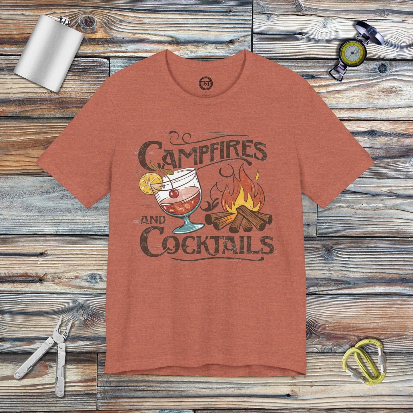 Tavern and Trail T-Shirt Campfires and Cocktails T-Shirt Heather Clay / S