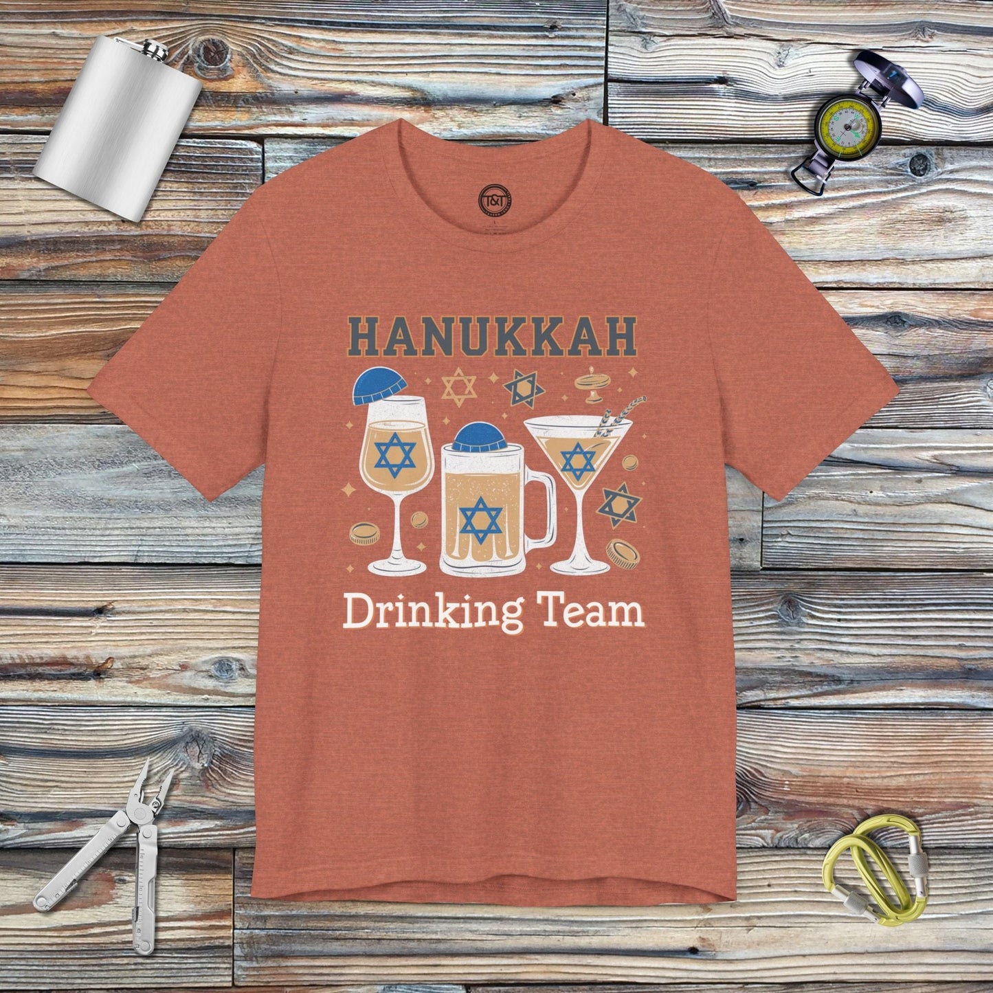 Tavern and Trail T-Shirt Hanukkah Drinking Team T-Shirt Heather Clay / S