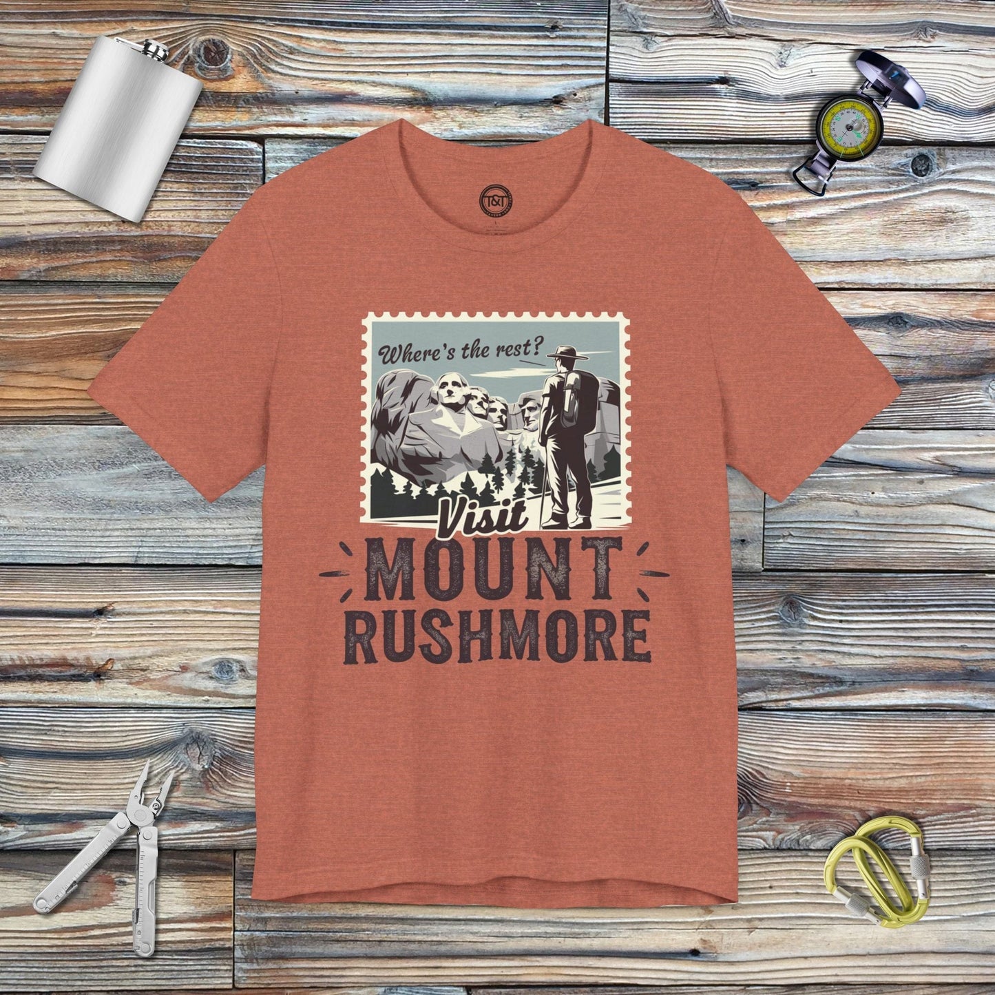 Tavern and Trail T-Shirt Visit Mount Rushmore T-Shirt Heather Clay / S