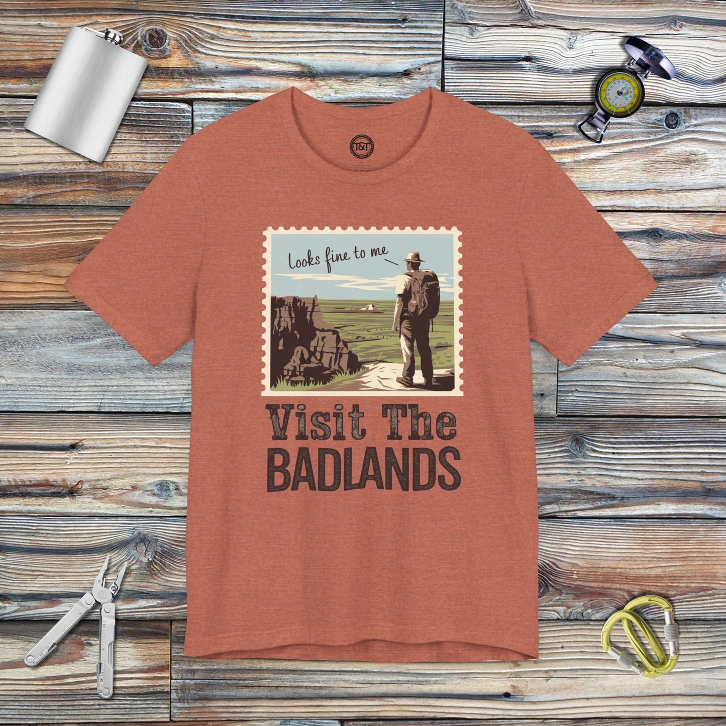 Tavern and Trail T-Shirt Visit the Badlands T-Shirt Heather Clay / S