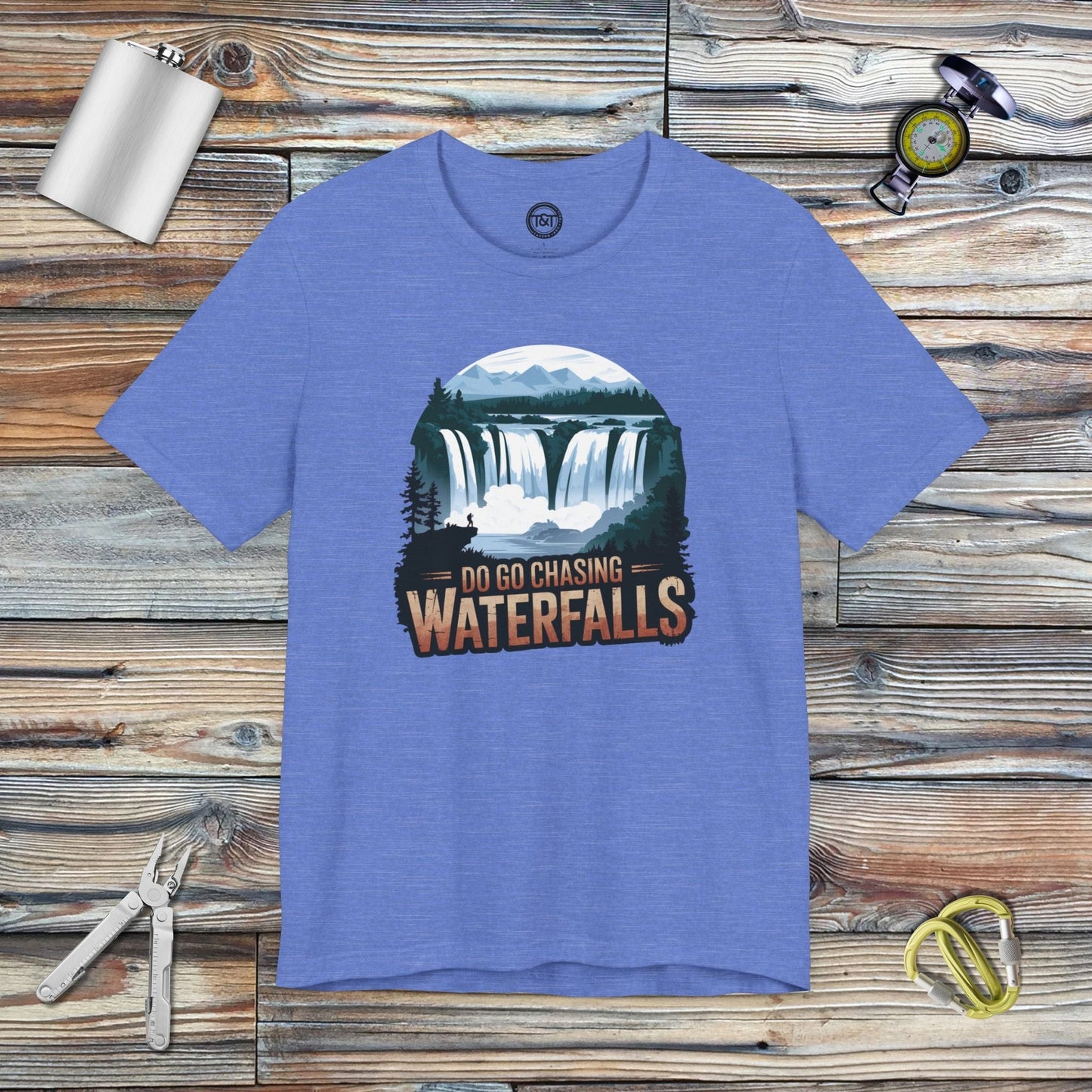 Tavern and Trail T-Shirt Do Go Chasing Waterfalls T-Shirt Heather Columbia Blue / S