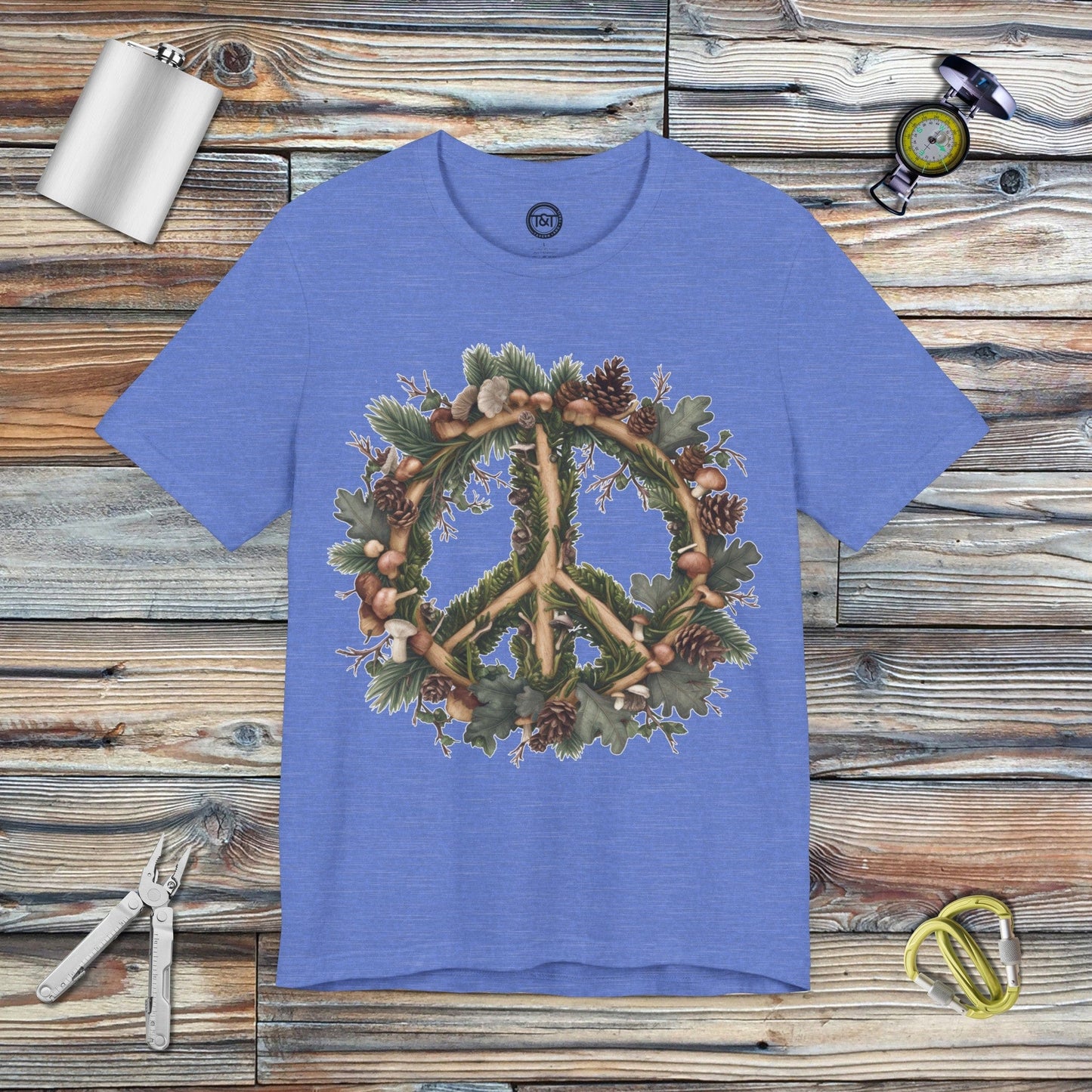 Tavern and Trail T-Shirt Peace Wreath T-Shirt Heather Columbia Blue / S