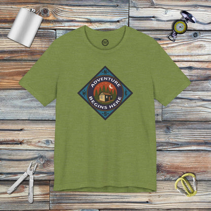 Tavern and Trail T-Shirt Adventure Begins T-Shirt Heather Green / S