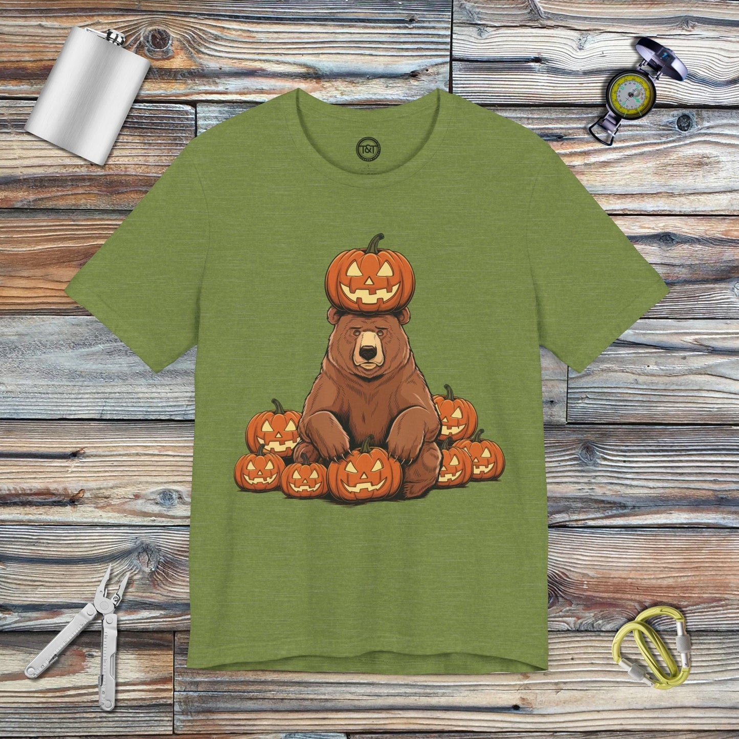 Tavern and Trail T-Shirt Bear-o-lantern T-Shirt Heather Green / S