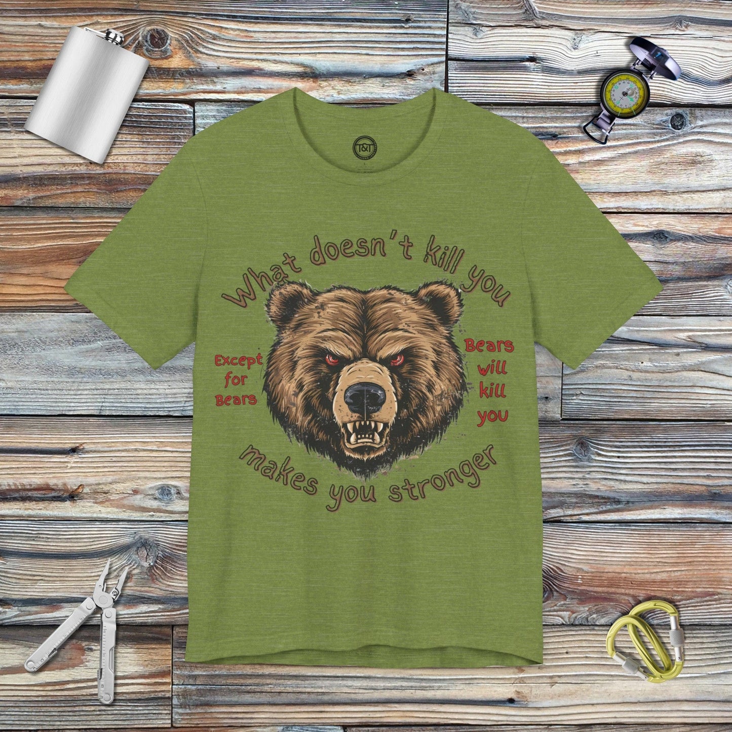 Tavern and Trail T-Shirt Bears Will Kill You T-Shirt Heather Green / S