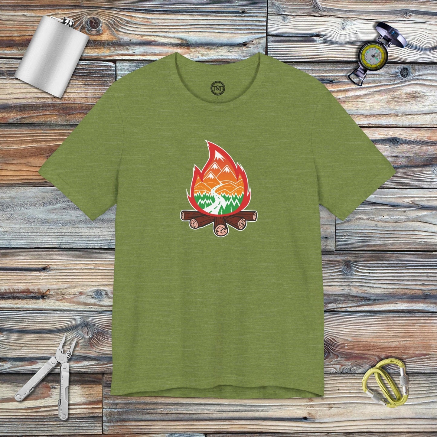 Tavern and Trail T-Shirt Campfire Icon T-Shirt Heather Green / S