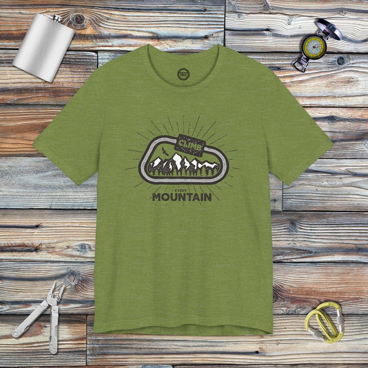 Tavern and Trail T-Shirt Carabiner Mountains T-Shirt Heather Green / S