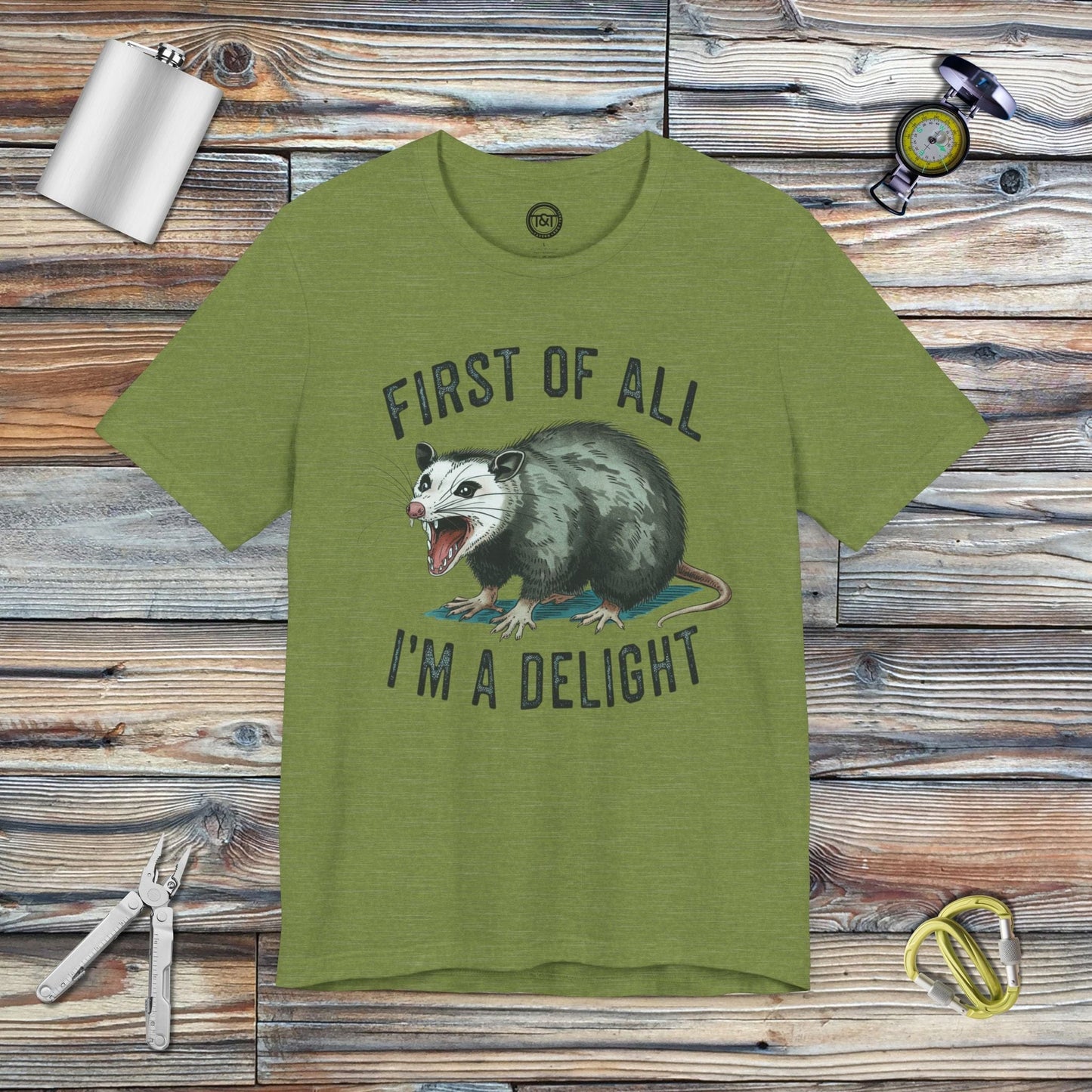 Tavern and Trail T-Shirt Delightful Possum T-Shirt Heather Green / S