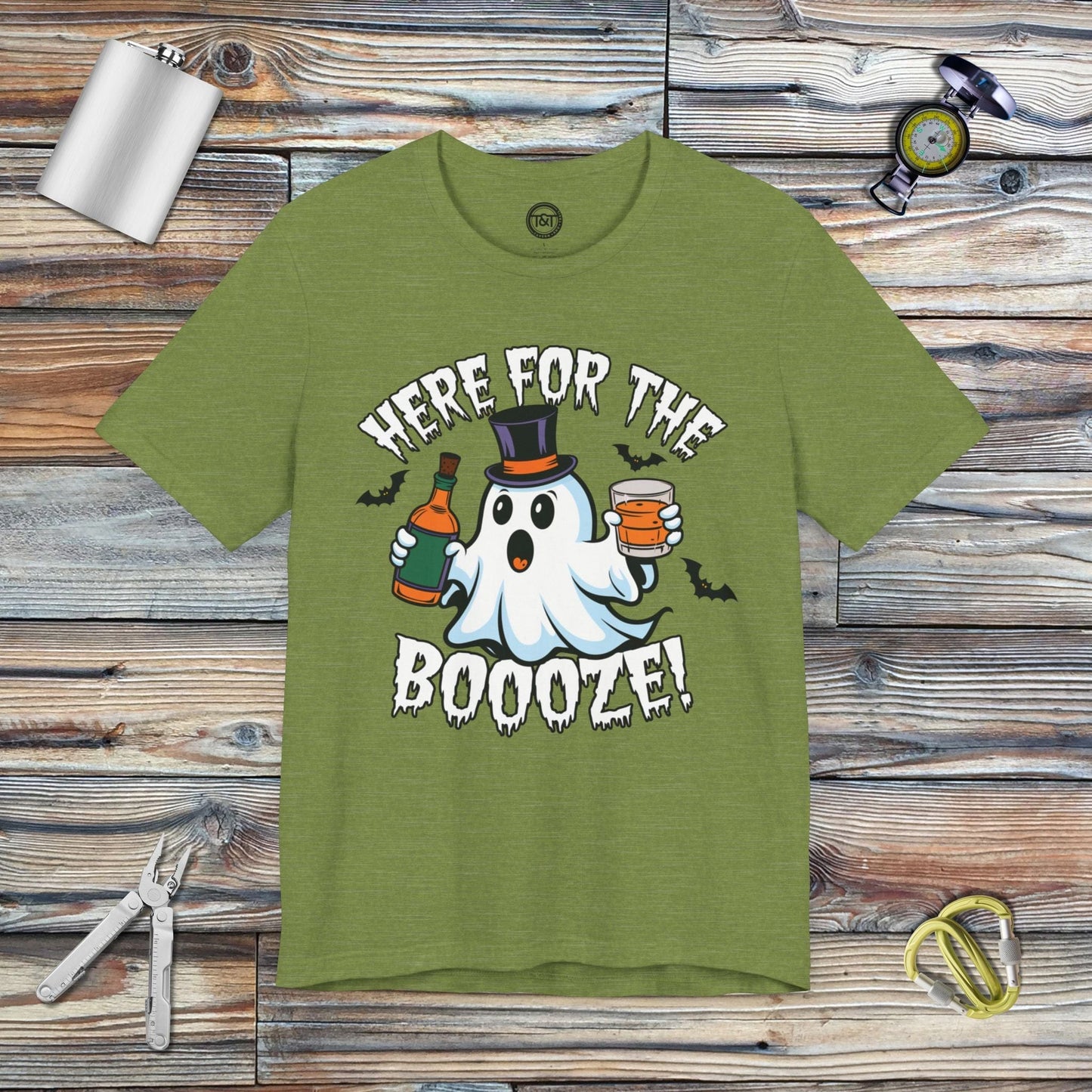 Tavern and Trail T-Shirt Here for the Boooze T-Shirt Heather Green / S