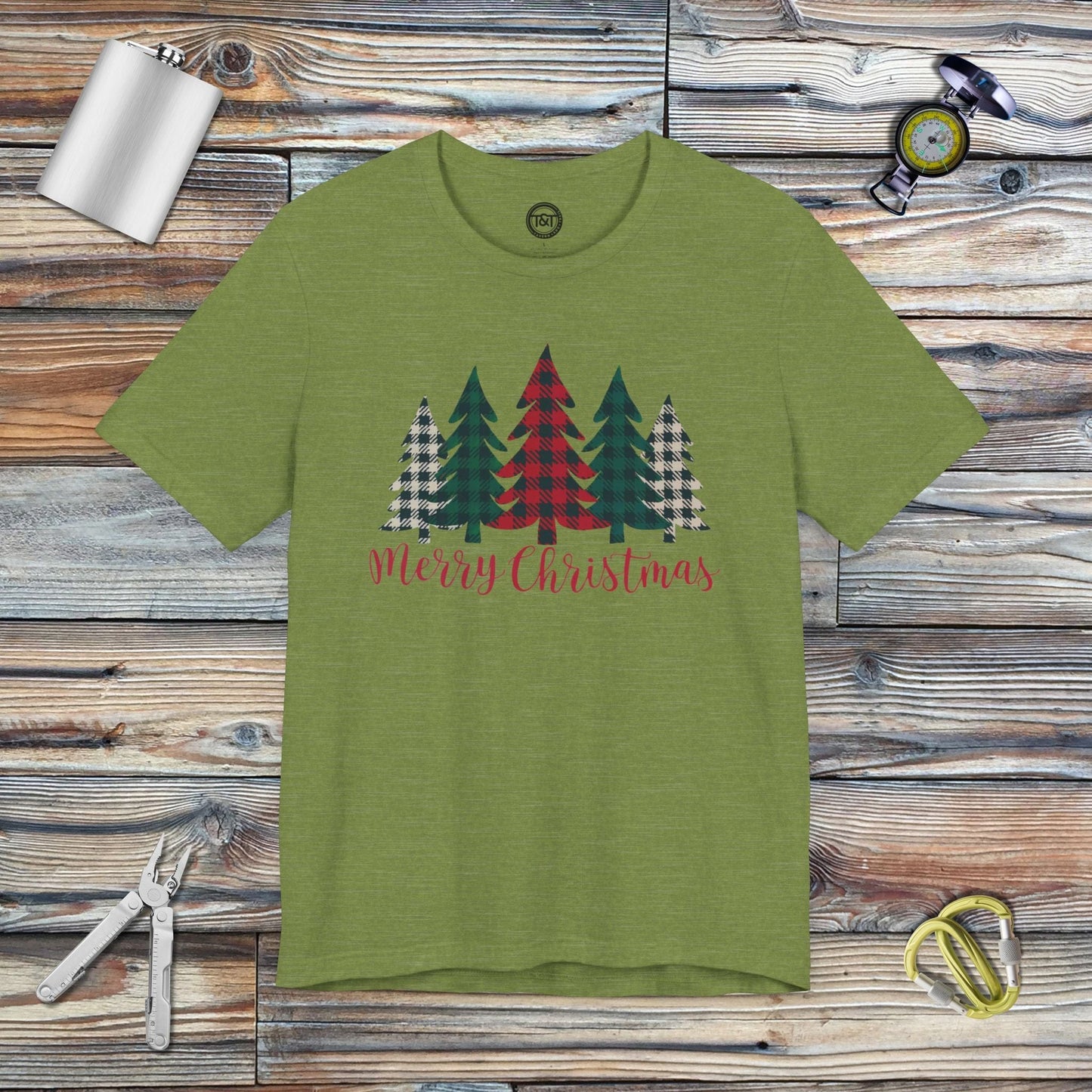 Tavern and Trail T-Shirt Merry Christmas Trees T-Shirt Heather Green / S