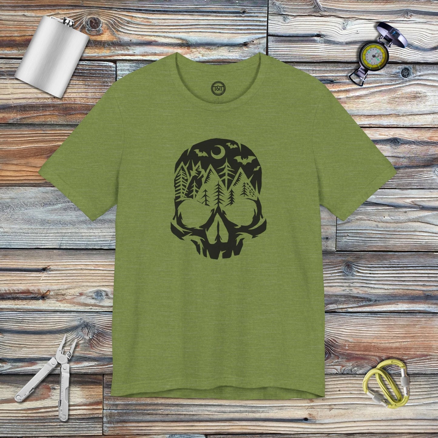 Tavern and Trail T-Shirt Mountain Skull T-Shirt Heather Green / S