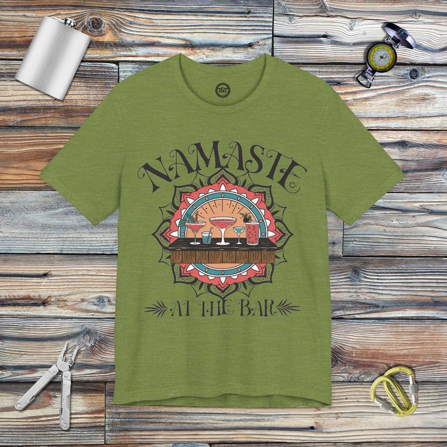 Tavern and Trail T-Shirt Namaste at the Bar T-Shirt Heather Green / S