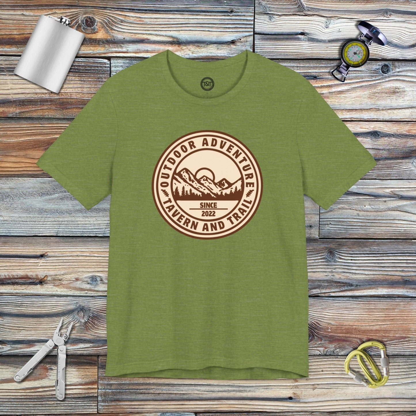 Tavern and Trail T-Shirt Outdoor Adventure Icon T-Shirt Heather Green / S