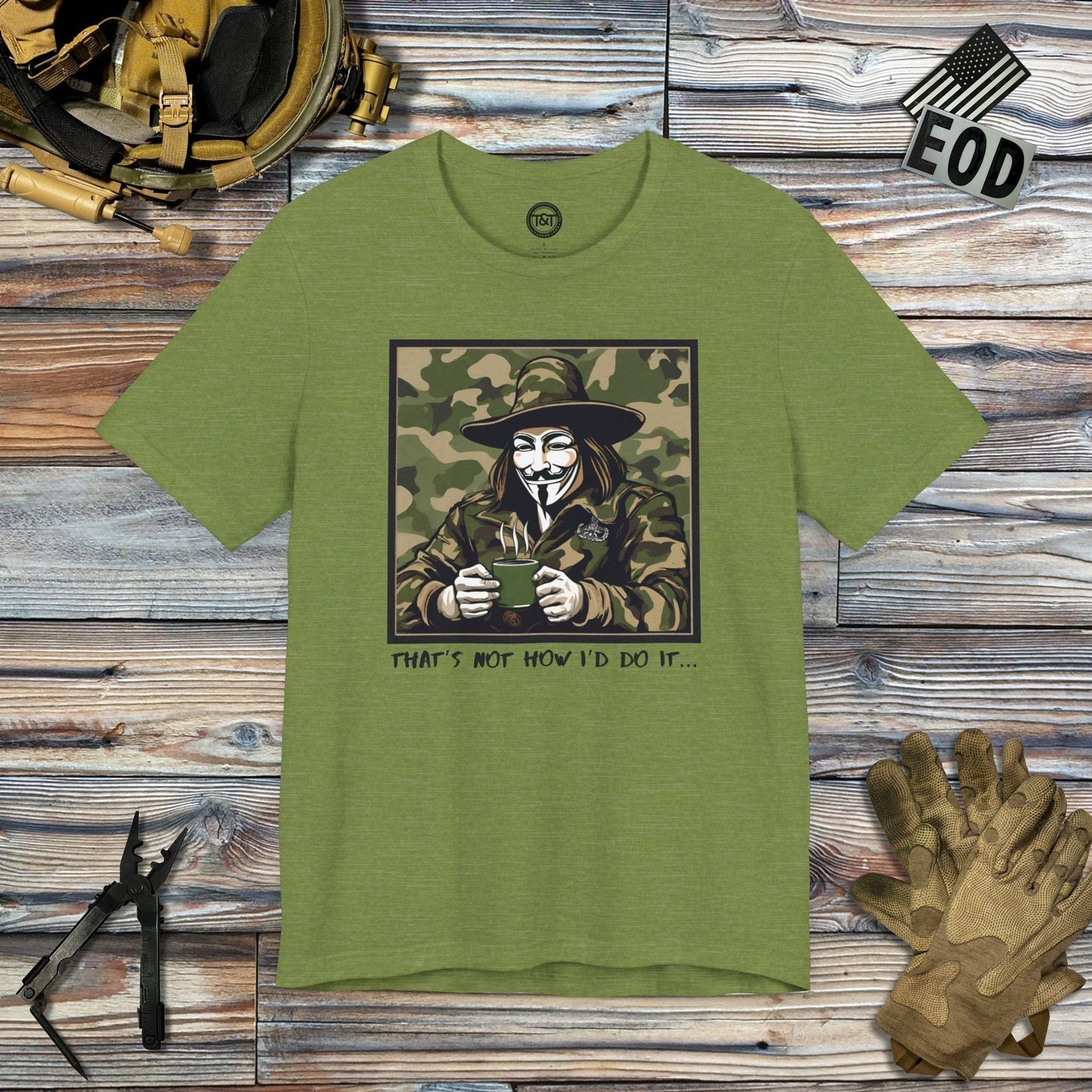 Tavern and Trail T-Shirt What the Fawkes Says (Camo) T-Shirt Heather Green / S