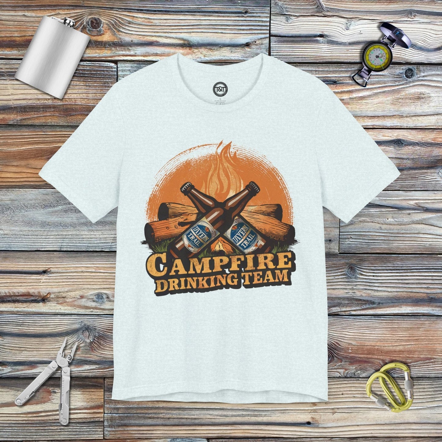 Tavern and Trail T-Shirt Campfire Drinking Team T-Shirt Heather Ice Blue / S