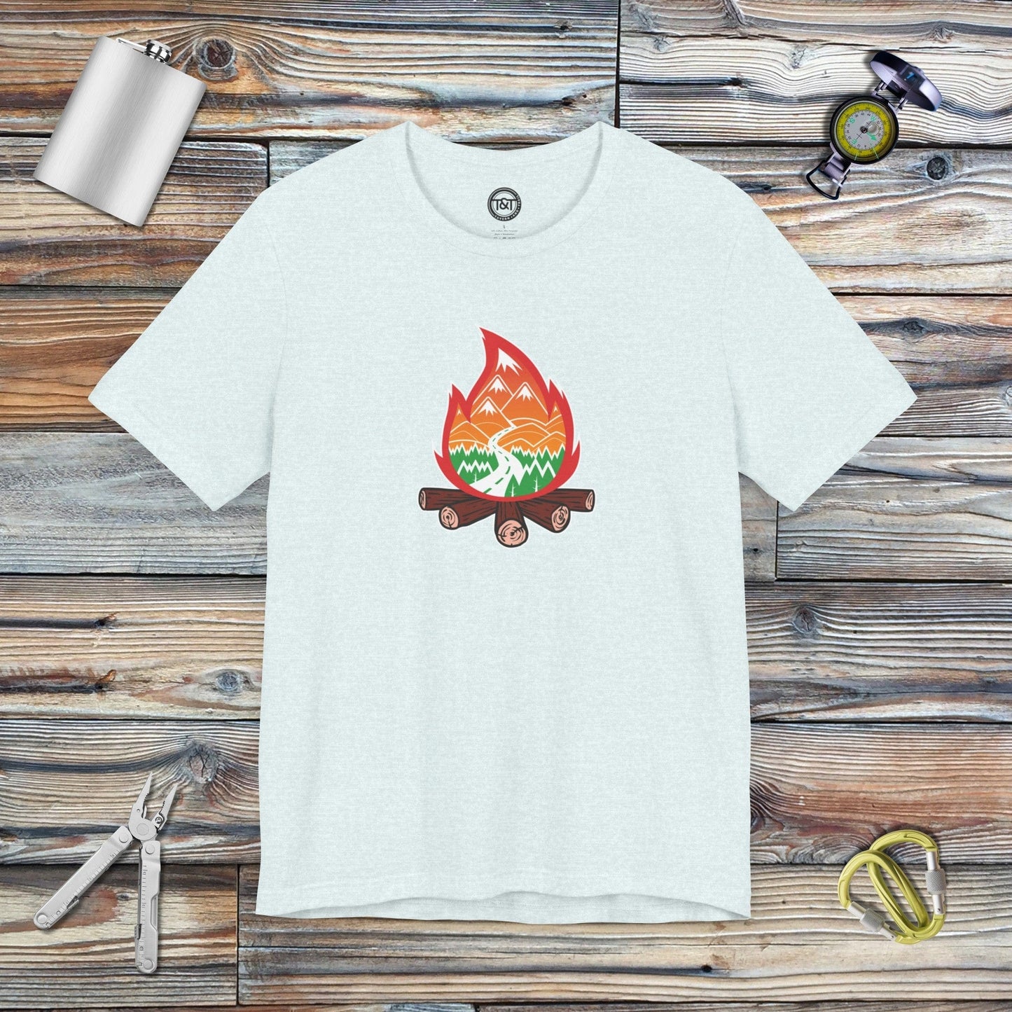 Tavern and Trail T-Shirt Campfire Icon T-Shirt Heather Ice Blue / S