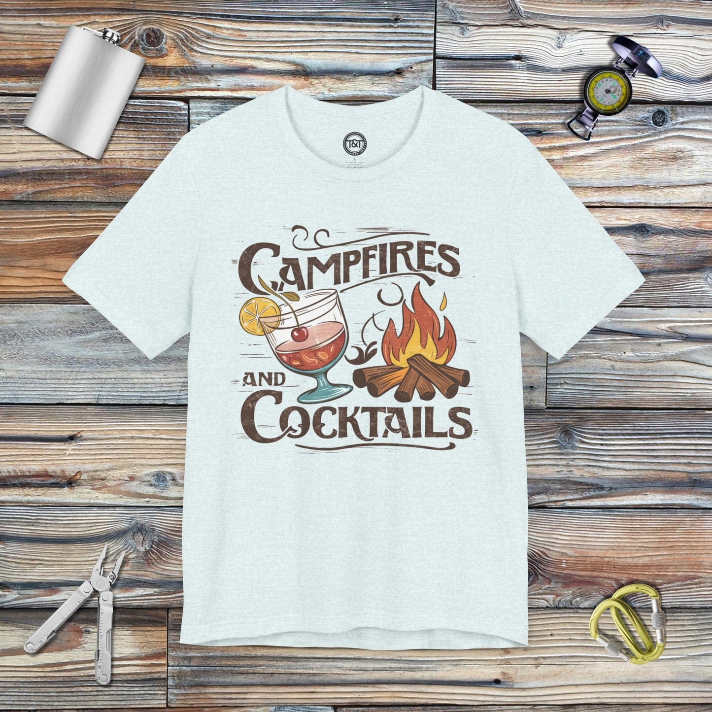 Tavern and Trail T-Shirt Campfires and Cocktails T-Shirt Heather Ice Blue / S