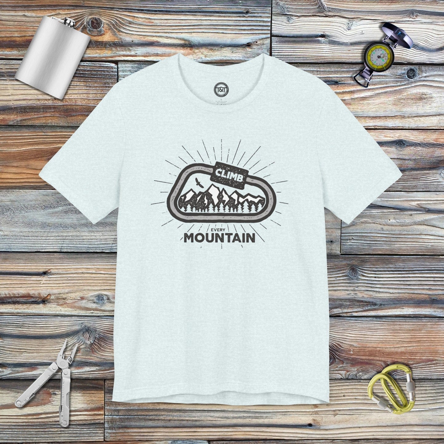 Tavern and Trail T-Shirt Carabiner Mountains T-Shirt Heather Ice Blue / S